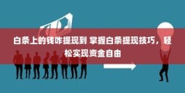 白条的钱怎么提现到微信上，掌握白条提现技巧