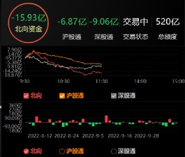 午评：北向资金净卖出15.93亿元 沪股通净卖出6.87亿元