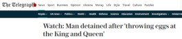 英媒：英国王查尔斯三世突遇抗议，男子向其扔数枚鸡蛋